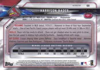 2018 Bowman Chrome - Refractor #68 Harrison Bader Back