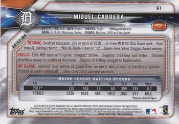 2018 Bowman Chrome - Blue Refractor #61 Miguel Cabrera Back