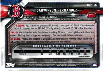 2018 Bowman Chrome - Prospects #BCP196 Darwinzon Hernandez Back