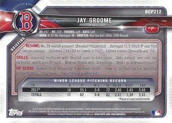 2018 Bowman Chrome - Prospects Green Shimmer Refractor #BCP212 Jay Groome Back