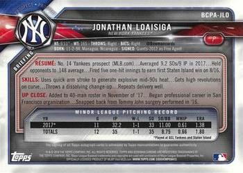 2018 Bowman Chrome - Prospects Autographs #BCPA-JLO Jonathan Loaisiga Back