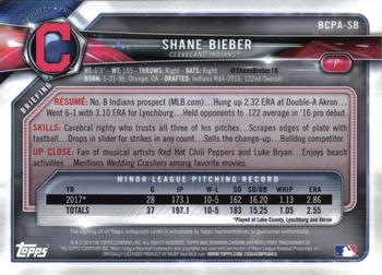 2018 Bowman Chrome - Prospects Autographs #BCPA-SB Shane Bieber Back