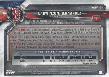 2018 Bowman Chrome - Prospects Autographs Refractor #BCPA-DH Darwinzon Hernandez Back
