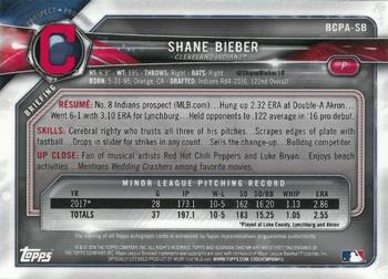 2018 Bowman Chrome - Prospects Autographs Purple Refractor #BCPA-SB Shane Bieber Back
