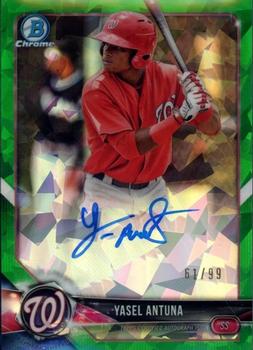 2018 Bowman Chrome - Prospects Autographs Green Atomic Refractor #BCPA-YA Yasel Antuna Front