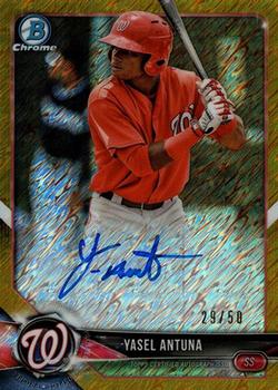 2018 Bowman Chrome - Prospects Autographs Gold Shimmer Refractor #BCPA-YA Yasel Antuna Front