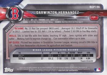 2018 Bowman Chrome - Prospects Autographs Orange Wave Refractor #BCPA-DH Darwinzon Hernandez Back