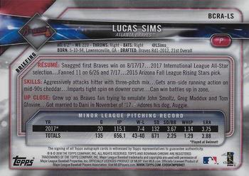 2018 Bowman Chrome - Chrome Rookie Autographs #BCRA-LS Lucas Sims Back