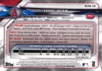 2018 Bowman Chrome - Chrome Rookie Autographs #BCRA-SO Shohei Ohtani Back