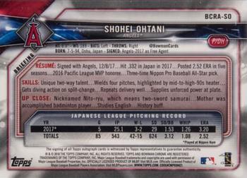 2018 Bowman Chrome - Chrome Rookie Autographs Blue Refractor #BCRA-SO Shohei Ohtani Back
