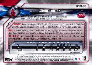 2018 Bowman Chrome - Chrome Rookie Autographs Gold Refactor #BCRA-SO Shohei Ohtani Back