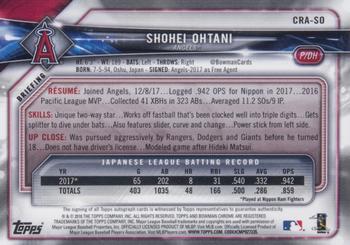 2018 Bowman Chrome - Chrome Rookie Autographs Orange Refractor #CRA-SO Shohei Ohtani Back