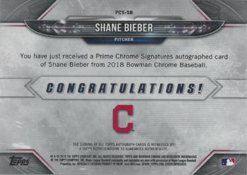 2018 Bowman Chrome - Prime Chrome Signatures #PCS-SB Shane Bieber Back