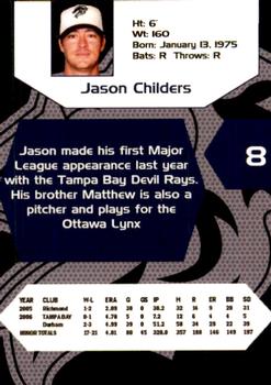2007 Charlotte Knights Team Issue #6 Jason Childers Back
