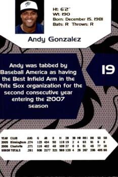 2007 Charlotte Knights Team Issue #10 Andy Gonzalez Back