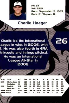 2007 Charlotte Knights Team Issue #12 Charlie Haeger Back