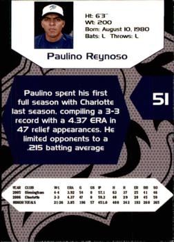 2007 Charlotte Knights Team Issue #20 Paulino Reynoso Back