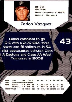 2007 Charlotte Knights Team Issue #26 Carlos Vasquez Back