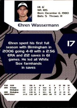2007 Charlotte Knights Team Issue #27 Ehren Wassermann Back