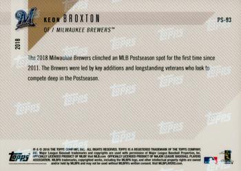 2018 Topps Now Postseason Milwaukee Brewers #PS-93 Keon Broxton Back