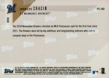 2018 Topps Now Postseason Milwaukee Brewers #PS-102 Jhoulys Chacin Back