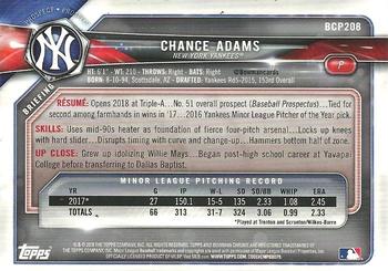 2018 Bowman Chrome - Prospects Purple Shimmer Refractor #BCP208 Chance Adams Back