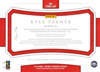2018 Panini National Treasures - College Materials Signatures Gold #CMS-KF Kyle Farmer Back