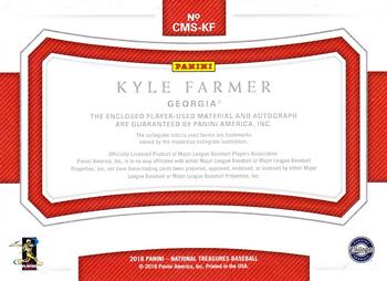 2018 Panini National Treasures - College Materials Signatures Holo Gold #CMS-KF Kyle Farmer Back