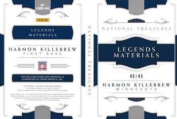 2018 Panini National Treasures - Legends Materials Booklets #LMB-HK Harmon Killebrew Back