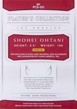 2018 Panini National Treasures - Player's Collection Signatures Holo Silver #PCS-SO Shohei Ohtani Back