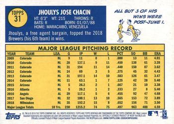 2019 Topps Heritage #31 Jhoulys Chacin Back
