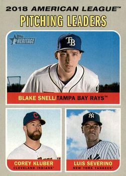 2019 Topps Heritage #70 2018 A.L. Pitching Leaders (Blake Snell / Corey Kluber / Luis Severino) Front