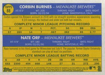 2019 Topps Heritage #88 Brewers 2019 Rookie Stars (Corbin Burnes / Nate Orf) Back