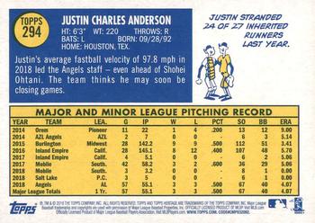 2019 Topps Heritage #294 Justin Anderson Back