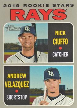2019 Topps Heritage #381 Rays 2019 Rookie Stars (Nick Ciuffo / Andrew Velazquez) Front