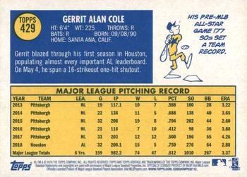 2019 Topps Heritage #429 Gerrit Cole Back