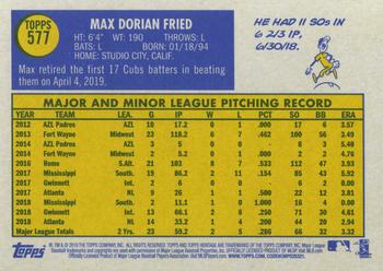 2019 Topps Heritage #577 Max Fried Back