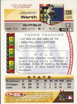 2005 Topps Total #238 Jayson Werth Back