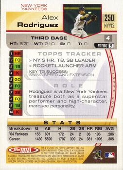 2005 Topps Total #250 Alex Rodriguez Back