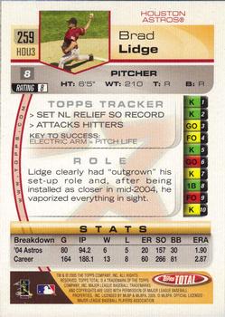 2005 Topps Total #259 Brad Lidge Back