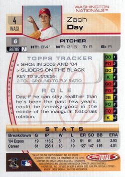 2005 Topps Total #4 Zach Day Back