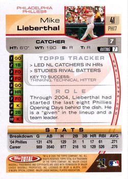 2005 Topps Total #41 Mike Lieberthal Back