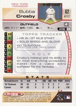2005 Topps Total #62 Bubba Crosby Back