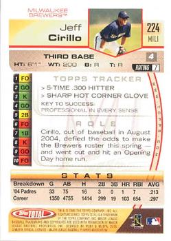 2005 Topps Total #224 Jeff Cirillo Back