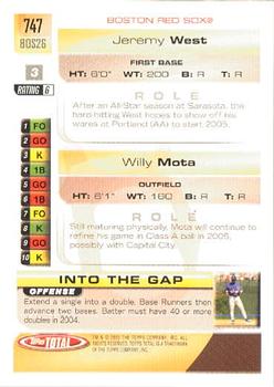 2005 Topps Total #747 Jeremy West / Willy Mota Back