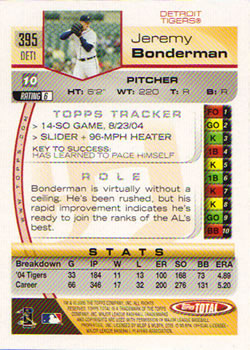 2005 Topps Total #395 Jeremy Bonderman Back