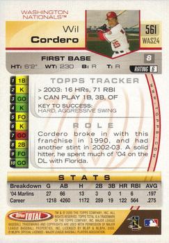 2005 Topps Total #561 Wil Cordero Back