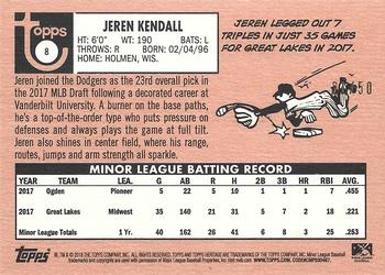 2018 Topps Heritage Minor League - Black #8 Jeren Kendall Back