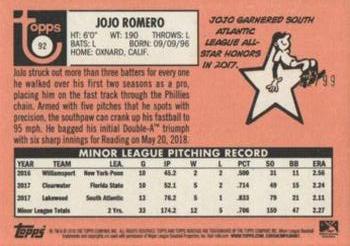 2018 Topps Heritage Minor League - Blue #92 JoJo Romero Back