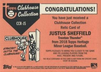 2018 Topps Heritage Minor League - Clubhouse Collection Relics #CCR-JS Justus Sheffield Back